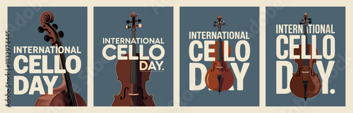 International Cello Day Posters with Cello Illustrations and Typography