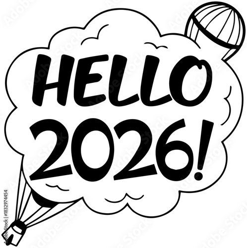 Hello 2026 Balloon – New Year Greeting Silhouette