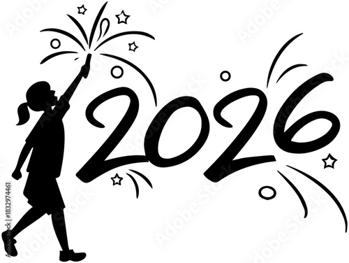 Child with Sparkler – 2026 Celebration Silhouette
