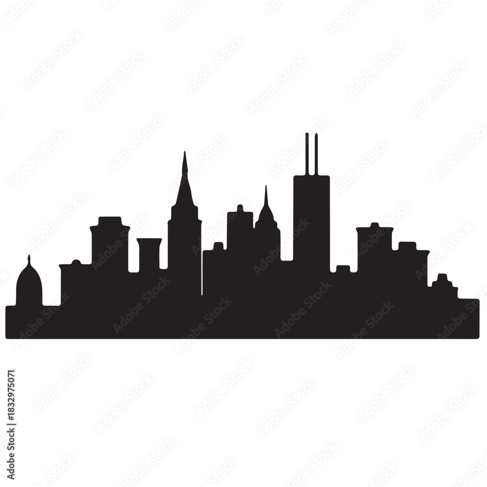 Naklejka premium City skylines, silhouette of the city. Cityscape with buildings, Modern city with layers