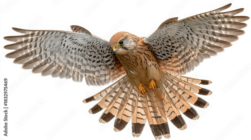 Obraz premium common kestrel hovering over white background