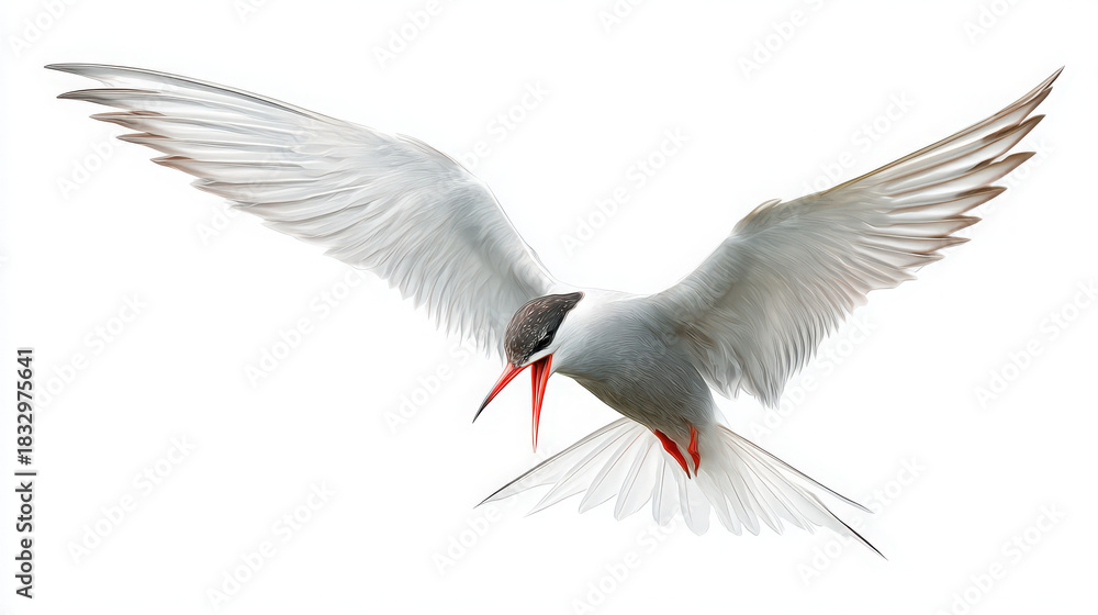 Fototapeta premium common tern diving isolated on white background