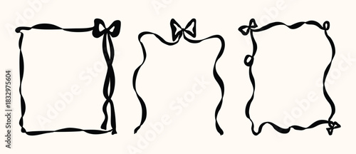 Vintage Rectangle Coquette Bow Frame Set - Elegant Feminine Clipart