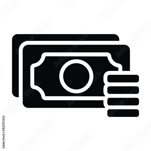 Solid black money bills showing income or payment, ideal for finance, economy, budgeting, salary themes, and business visuals.