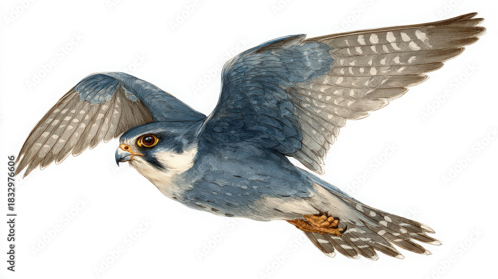 Fototapeta premium isolated merlin falcon in flight on white background
