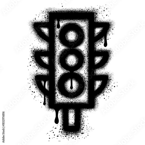 Traffic light icon in graffiti style with black spray paint