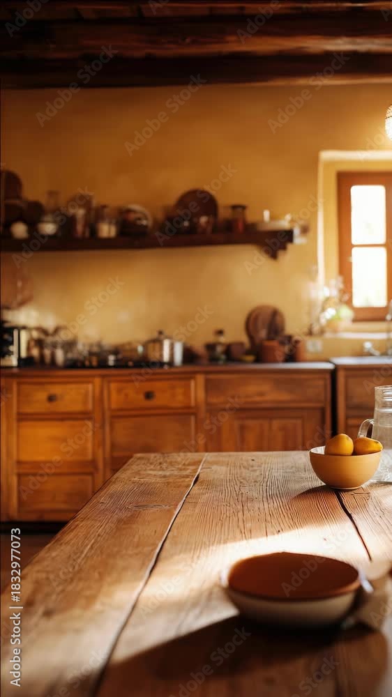custom made wallpaper toronto digitalVintage country kitchen with wooden table, old-world decor, rustic charm and antique feel. Homey atmosphere for cozy cooking.
