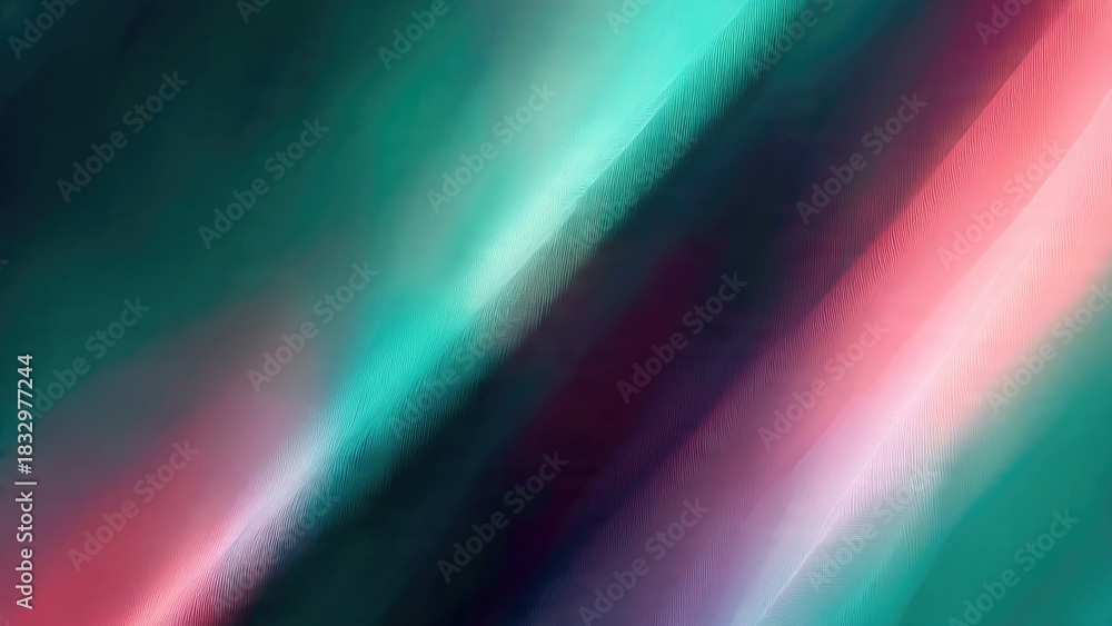 Naklejka premium Abstract artwork featuring dynamic diagonal bands of teal, pink, purple, and blue with a subtle textured ripple effect, creating a vibrant, modern aesthetic.