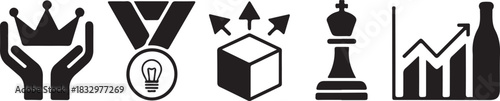 Business strategy and achievement vector icon set
