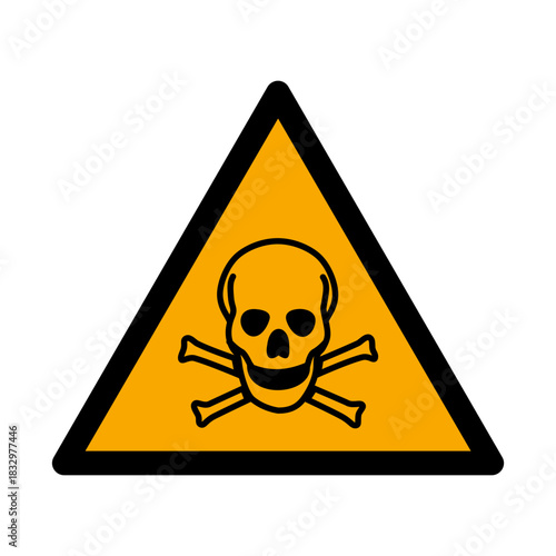 ISO 7010 W016 Toxic Material Warning Sign. Hazard Sign for Toxic Materials. Poisonous Material Warning. Skull and Crossbones Hazard Symbol. Hazard Sign for Toxic Materials.
