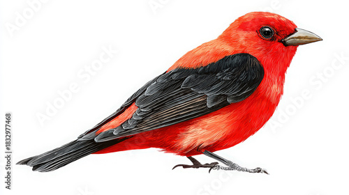 scarlet tanager bird isolated on white background