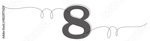 Continuous line art of the number 8 with curved and twisting lines. Vector illustration with attractive colors.