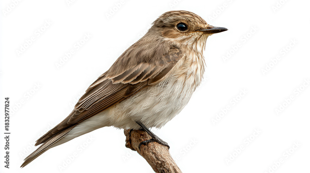 Fototapeta premium spotted flycatcher perched on white background