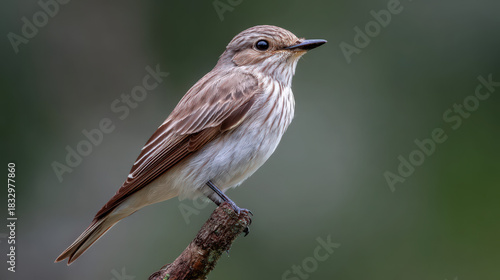 spotted flycatcher perched on white background
