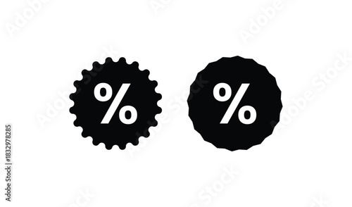 Two black oval shapes with percentage signs inside on white background