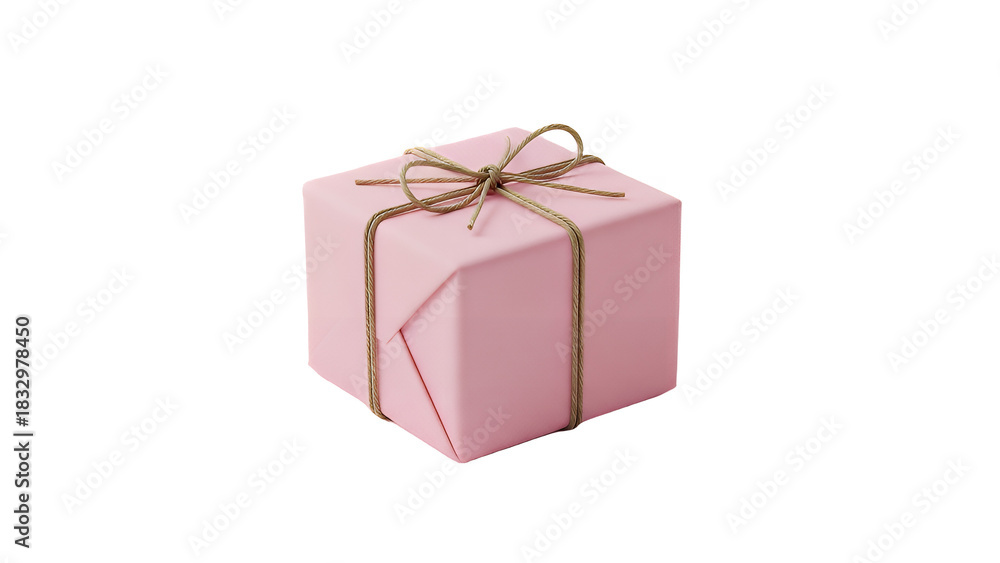 Obraz premium Beautifully wrapped pink gift box tied with twine image on transparent background