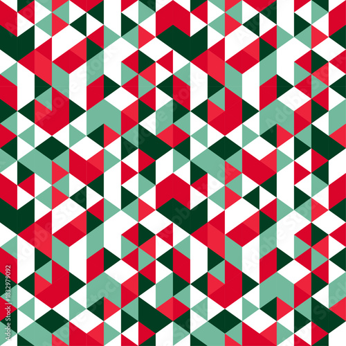 Modern Christmas Abstract Seamless Geometric Pattern with Red, Green and White