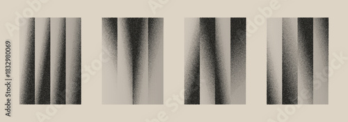 Set of grainy vertical textures with noise, halftone spray and grunge stripes. Abstract distressed patterns for overlays, posters, retro designs and modern minimal layouts