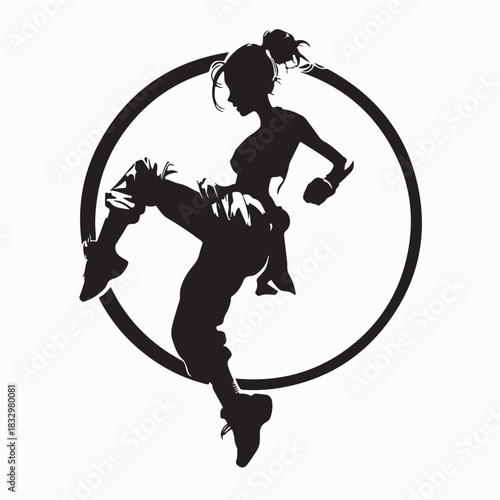 Fitness woman performing aerobics Silhouette vector on white background
