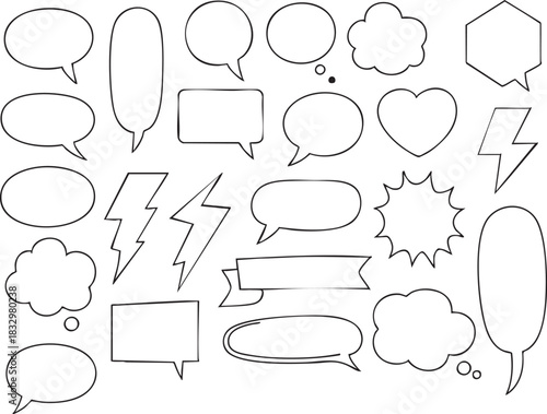 Chat Bubble Collection: A diverse collection of empty chat bubbles and thought bubbles. These versatile shapes evoke different tones of conversation, from friendly to expressive to dramatic. 