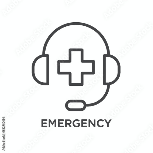 Emergency medical support line icon representing a healthcare call center operator, featuring a headset and a plus sign for first aid assistance