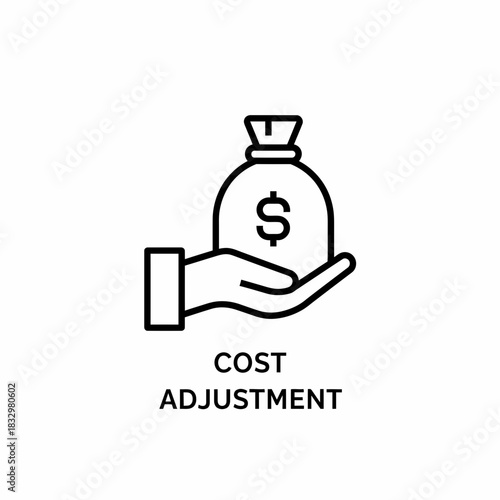 Thin line icon for cost adjustment concepts, illustrating a hand holding a money bag with a dollar symbol for business and finance