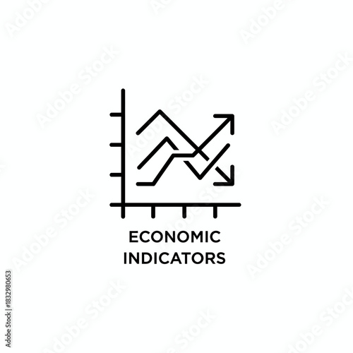 Financial market data trend analysis icon depicting economic indicators with fluctuating lines and arrows to visualize market performance