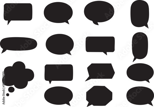 Communication Dialogue Icons: A collection of various dialogue icons, symbolizing conversations, thoughts, and ideas, useful for visual storytelling and concept representation.