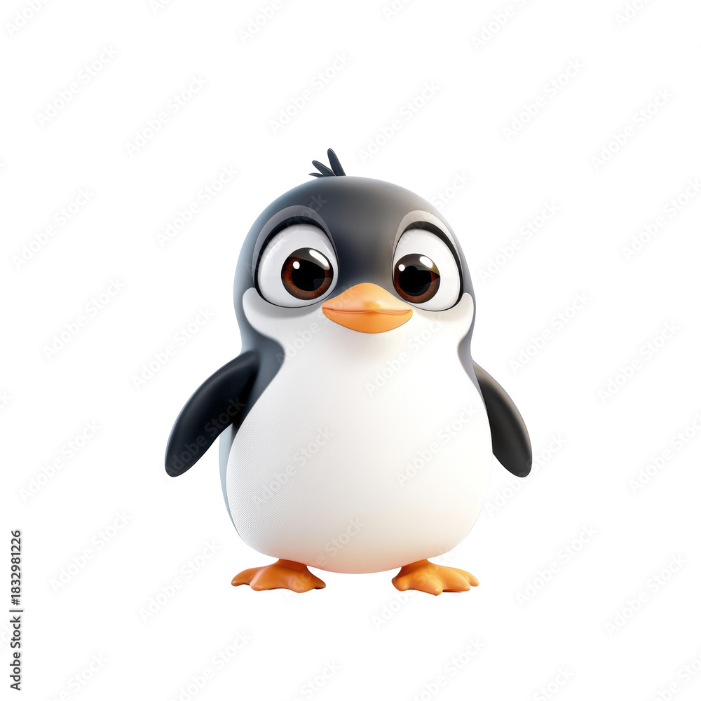 Obraz premium Cute cartoon penguin with big eyes on white background