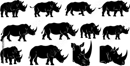 Rhino Silhouette Collection Vector Set