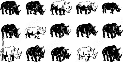 Rhino Silhouette Collection Vector Set
