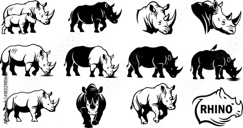 Rhino Silhouette Collection Vector Set