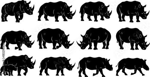 Rhino Silhouette Collection Vector Set