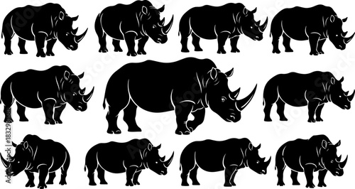 Rhino Silhouette Collection Vector Set