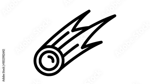 Comet vector, bold contour lines, glowing core with long trailing tail, astronomy-themed icon, isolated for stock images