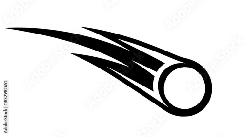Comet vector, bold contour lines, glowing core with long trailing tail, astronomy-themed icon, isolated for stock images