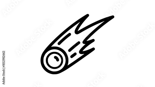 Comet vector, bold contour lines, glowing core with long trailing tail, astronomy-themed icon, isolated for stock images