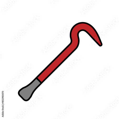 Red Crowbar Tool With Gray Handle On Black Background Simple Rounded Shapes Flat Vector Art Minimalist Clean