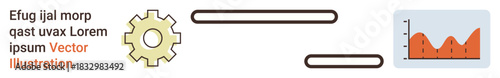 Business process, decision-making, data analysis, workflow diagrams, corporate strategy, automation. Gear symbol next to a graph. Business process and data analysis concept