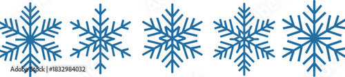 Seamless Blue Snowflake Line Vector Border Decoration, Repetitive Winter Holiday Ice Crystal Graphic Element, Christmas Design Strip for Banners, Frames, and Seasonal Projects.