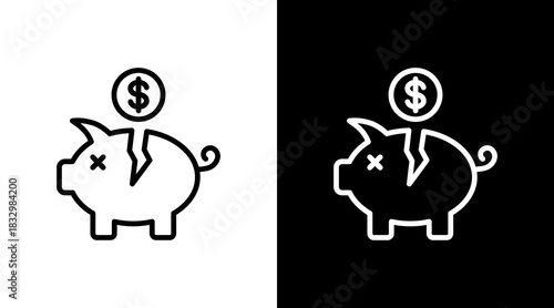 Broken Piggy Bank  White Icon Set Design