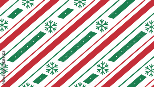 Diagonal candy cane stripes with green dots and snowflakes festive pattern