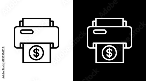 Money Printing  White Icon Set Design