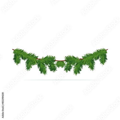 Simple_flat_2D_icon_winter_pine_garland_isolated_Christmas set collection