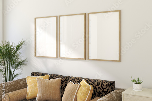 Tthree frame mockup. 3d render.