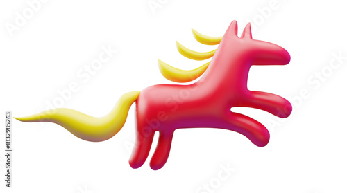 3D abstract minimalist figure of a red horse