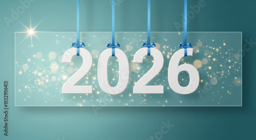 Year 2026 display with ribbon and transparent background