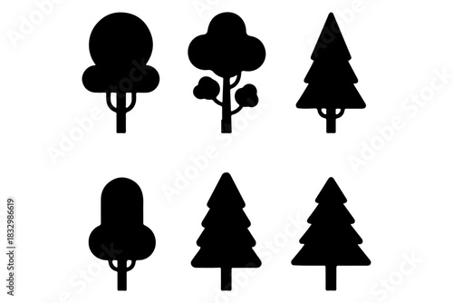 Set of Black Tree Silhouettes Vector Illustrations for Nature and Outdoor Design Elements