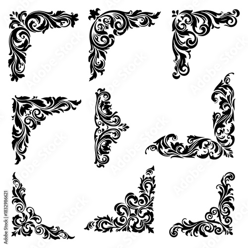 Elegant Floral Corner Ornaments Decorative Vector Elements for Design