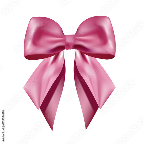 Pink Satin Ribbon Bow – Glossy Decorative Gift Bow Vector